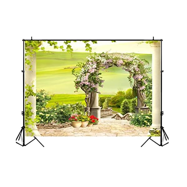 Fotohintergrund, Motiv: grüner Baum, Blumen, Rasen, Garten, Weg, Outdoor, Landschaft, Fotohintergrund, Fotostudio, Vinyl…
