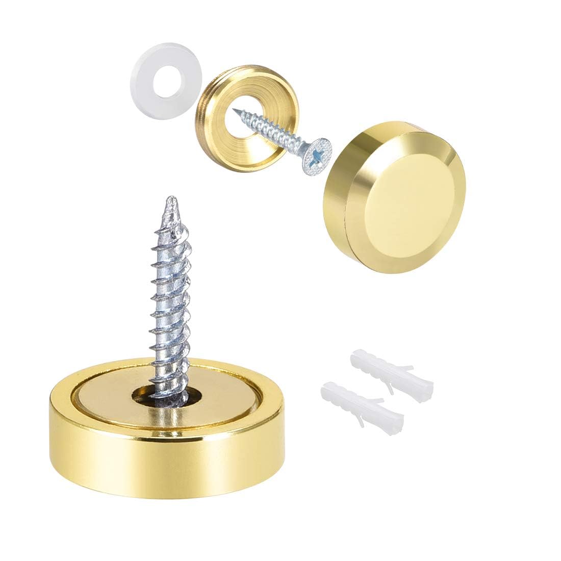 TOP-VIGOR 4Pcs Mirror Screws, 20mm brass Mirror Screws Cap Nail with Washers