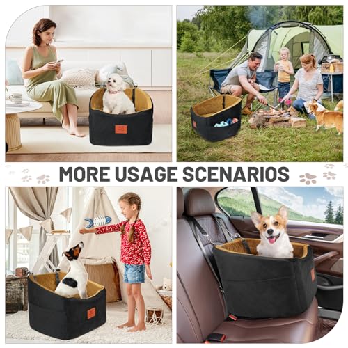 HEGGOOE Hunde Autositz für Kleine/Mittlere Hunde, Memory-Schaum Erhöhter Hundesitz Auto, Abnehmbar & Waschbarer Hundebett Auto mit Aufbewahrungstaschen und Sicherheitsleinen