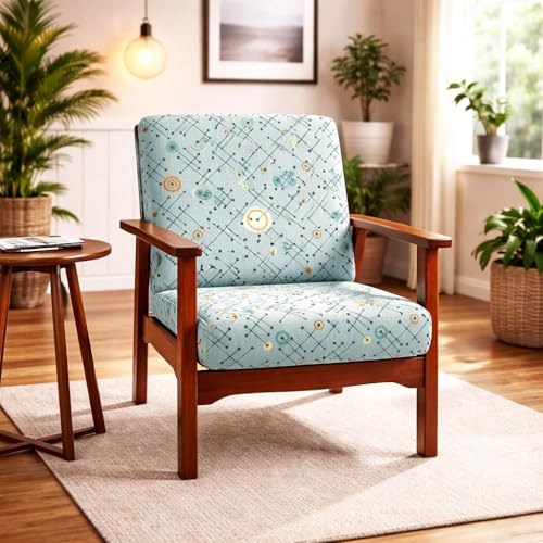 Image of STITCHNEST 'Contour Fit Series' Stretchable Printed Wooden Sofa Cover (Pack of 6) - Elastic Wooden Chair Cover | Wooden Sofa Seat Cover | Size - 20-21 x 20-21 x 3-5 in