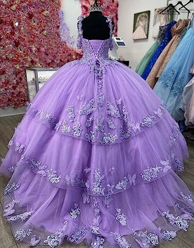 Zhangyo Spaghetti Straps Quinceanera Dresses with Butterfly Sweet 16 Ball Gown Puffy Lace Bithday Party Gowns CXL0932