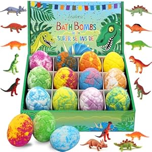 Bath Bombs for Kids with Surprise Toys Inside, 12Pcs 3.5 Oz Large Dino Egg Kids Bath Bombs Gift Set, Gentle and Kids Safe Bubble Bath for Birthday Easter and Party Favor Gift for Girls Boys