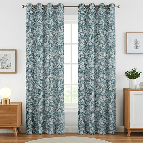 Image of Homefab India 2 Piece Polyester Printed Curtains Room Darkening Panel - Long Door 9 feet, Petals Blue Curtain