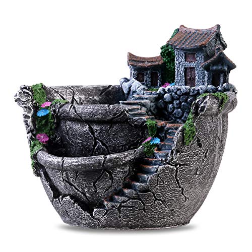 wdcfxy Creative Fairy Garden Flower Pot, Plant Pot, Succulent Plant Flower Pot Rack - Hanging Design Suitable for Home, Office, and Garden Decoration (Silvery)