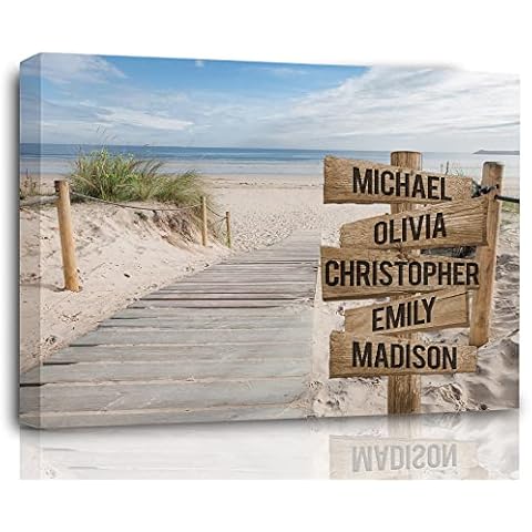 MySoulAndSpirit Store Beach Ocean Scenery Multi Names Premium Canvas Crossroads Personalized Canvas Wall Art Family Street Sign Family Name Art Canvas For Home Decor Custom Canvas Prints (24 x 16 inch) Cover
