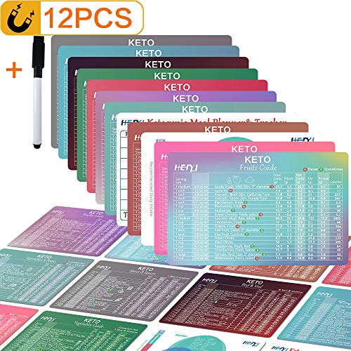Keto Cheat Sheet Magnets 12 PCS, Ketogenic Diet Books for Beginners of 190 Ingredients Keto Food, Refrigerator Magnets Keto Products With Fibers, Net Carbs, Fat, Protein and Calories in One