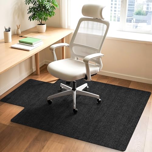 Image of Hardwood and Tile Floor Office Chair Mat, 48 inch x 36 inch Computer Gaming Rolling Chair Mat, Non-Slip Low-Pile Floor Protector, Under Desk Mat for Rolling Chair, Black Lip