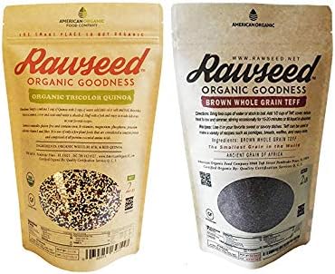 Rawseed Organic Certified Tri-color Quinoa 2 lb Bag & Rawseed Organic Brown Whole Grain Teff 2 lb Bag (2 Pack of 2 lbs)