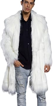 Faux Fur Long Jacket Men Winter Warm Thickening Oversized Luxury Outerwear Overcoat White XL