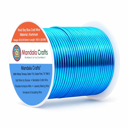 Image of Mandala Crafts 20 Gauge Vivid Sky Blue Anodized Aluminum Craft Wire, 100 FT | Colored, Flexible, Bendable, for Bonsai, Armature, Sculpting, Wire Wrapping, Jewelry Making, Weather & Tarnish Resistant