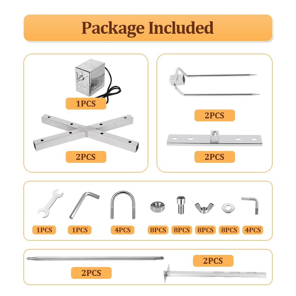 Rotisserie et Gril de Barbecue pour cochons de Lait,Tourner jusqu'à 100 kg de Porc,Set de brochettes électriques Acier Inoxydable pour feu de Camp, Camping pour cochons de Lait et agneaux