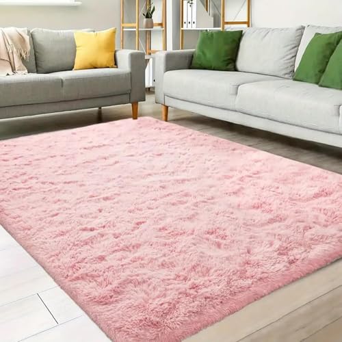 AIMECO Alfombra para dormitorio, 120 x 180 cm, alfombra mullida, para mesita de noche, salón, habitación de los niños, dormitorio de niñas, rosa
