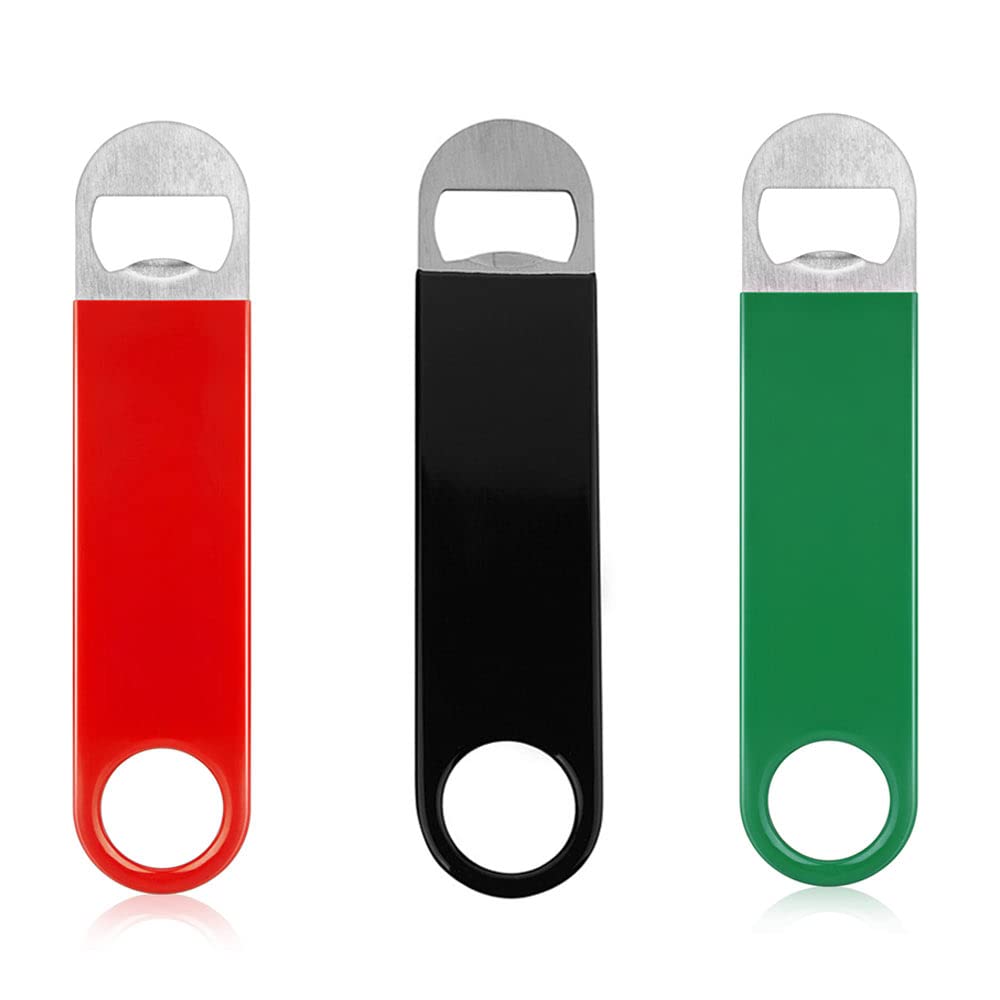 3 PCS Beer Bottle Openers Bartenders Bar Blade Bottle Opener Stainless Steel Bar Blade with a Coated Handle(Black/Red/Green)