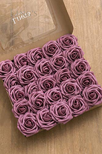 Ling's Moment Roses Artificial Flowers 25Pcs Realistic Mauve Roses With Stem For Diy Wedding Centerpieces Bouquets Arrangements Flower Decorations #TOP5