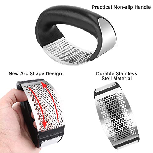 PSISO Garlic Press Rocker, Premium Garlic Press Stainless Steel, Garlic Crusher with Silicone Garlic Peeler/Cleaning Brush, Easy Operate and clean Kitchen Gadget (2020)