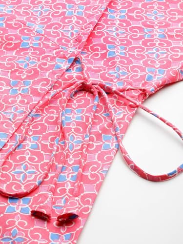 Image of feranoid Floral Print Angrakha 3 Sleeves Flared Kurti