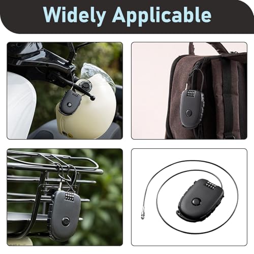 Candado con Cable Retráctil 100 cm, Candado de esquí de 4 Dígitos para Casco de Moto, Bicicleta, Equipaje, Taquilla, Maleta Antirrobo Ligero de Acero Inoxidable con Combinación Ajustable de Seguridad - imagen 5