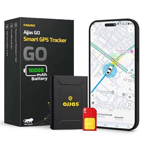 Ajjas GO (with 4G SIM) - Wireless GPS Tracker for Car, Family Vehicles, Scooty or Bag| 10000 mAH Battery | Mangetic Grip | Voice Monitoring with (1 Ye