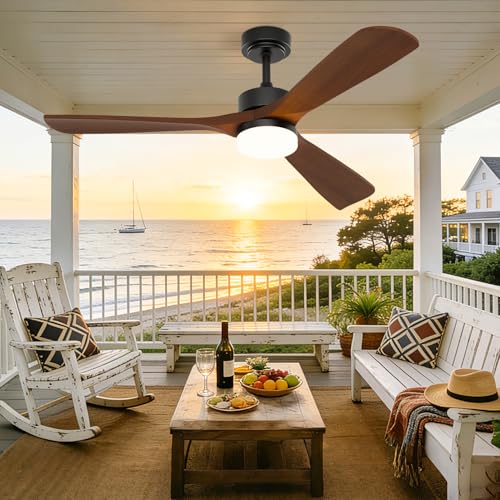 Image of Ceiling Fans with Lights, Solid Wood Blade, 45 W Reversible DC Motor <20 dB Ultra-Quiet for Home Living, 3 CCT, 6 Speeds, 6200 CFM, 52 Inch Suitable for Indoor and Outdoor