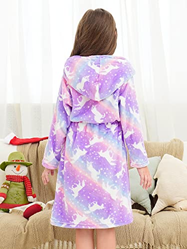 Image of Doctor Unicorn Soft Hooded Rainbow Bathrobe Sleepwear for Girls