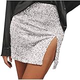 Sequin Bodycon Skirt Women Sparkly Metallic Sequin Mini Bodycon Skirt Club Party Dance Outfits Sexy Slit Pencil Skort Vestido Deportivo Mujer