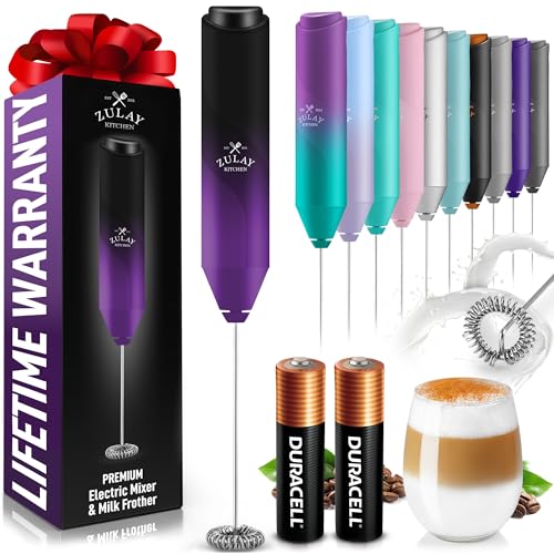 Image of Zulay Kitchen Powerful Milk Frother AA Batteries Included - Ultra Fast Handheld Drink Mixer with Stainless Steel Whisk Stirrer for Coffee, Protein, Matcha & More, Frother Wand Electric Frothmate