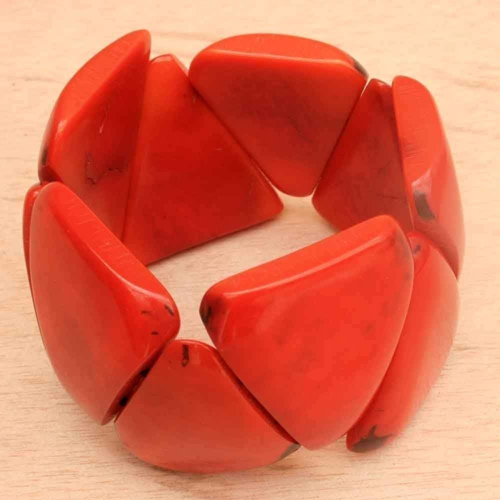 Chunky Orange Statement Bracelet made of Tagua Nut, Fair Trade Eco Friendly Handmade Jewelry for Women