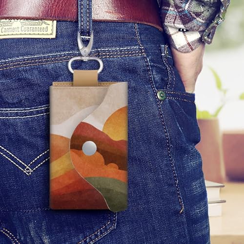 Minimalist Abstract Thanksgiving Sunset Key Holder Bag PU Leather ID Card Holder Keychains Case Cover for Men Women4