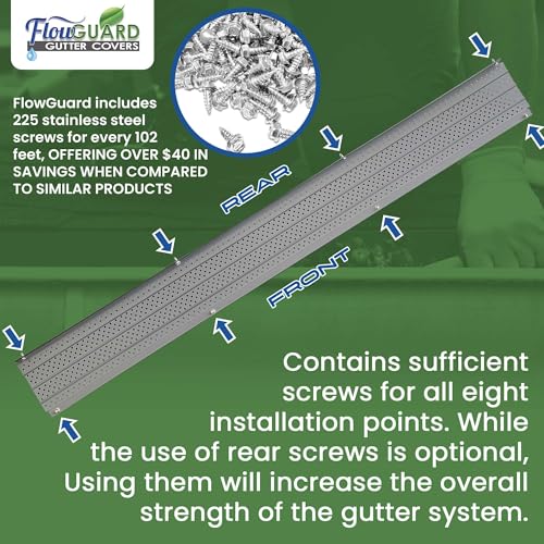 Image of FlowGuard Gutter Guard, USA Made Professional DIY 5 Inch 50-Year Gutter Cover Leaf Protection System - Matte - Aluminum - 22 Feet - by FlexxPoint