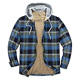 Herren Hemd Kariertes Gefütterte Fleecejacke Karohemd Winter Bluse Ärmeln Freizeithemd mit Kapuze Männer Langarm Thermohemd Hemdjacke Gesteppte gefüttert Holzfällerhemd (Blau, XL)