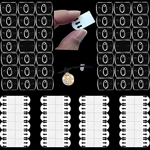 Lichterketten-Haken, 40 Mini-Klebehaken und 48 abnehmbare kleine selbstklebende Streifen, Multifunktions-Dekor-Wandbehang-Clips für Zuhause, Büro, Schule, weißes beschädigungsfreies Aufhängen Cover