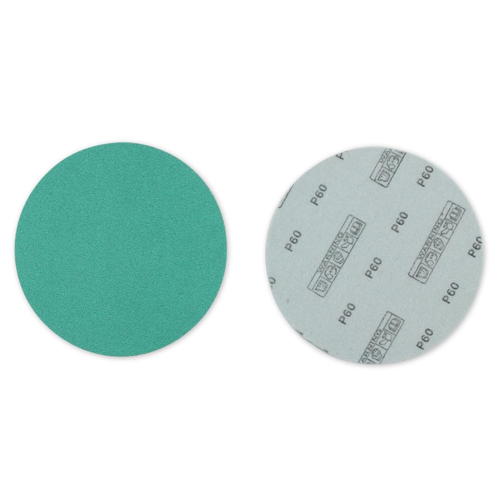 BHA Discos de lija de película verde de 5 pulgadas, con gancho y bucle húmedos/secos, paquete de 50, sin agujero, resistente a la carga, impermeable, bajo polvo y abrasivo de óxido de aluminio de