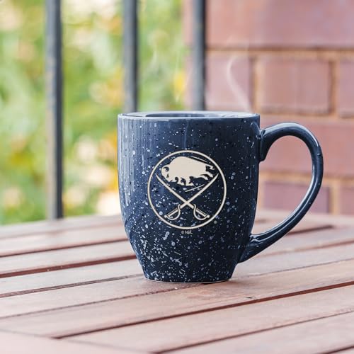 Image of Rico Industries NHL Hockey Buffalo Sabres Navy Personalized 16 oz Team Color Laser Engraved Speckled Ceramic Coffee Mug
