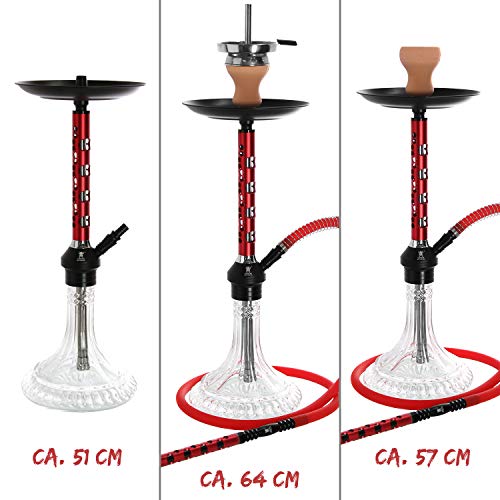 Kaya ELOX Eco Pentagon Medium Shisha Set - Höhe 64cm - Hookah mit Zubehör Kamin Schlauch Alu Mundstück Kohlezange (Rot) – Bild 4