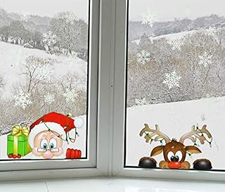 YULOONG Christmas Windows Static Stickers Clings Removable Vinyl Santa Claus Christmas Tree Snowman Snowflake Deer DIY Wall Window Door Mural Showcase Decal Sticker