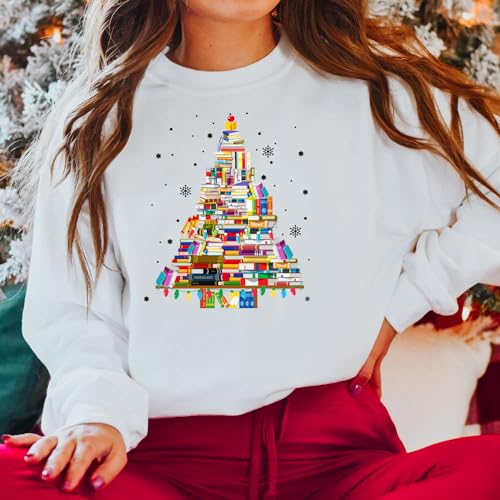 Personalized Handmade Book Tree Christmas Sweater, Christmas Tree Made of Books Sweatshirt, Gift for Book Lover, Gift For Teachers, Bookworm Christmas Hoodie2