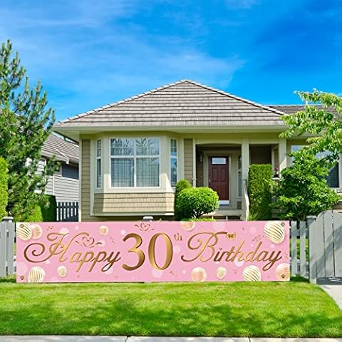 WEDNOK Super Large Happy 30th Birthday Banner for Women Rose Gold 30 Years Old Birthday Backdrop Photo Booth Background for Party Decoration Garden Table Wall Fence (180*39.3cm) Cover