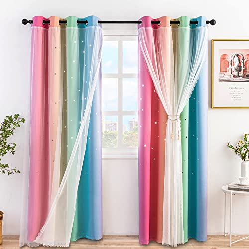 Image of Stiio 2 Panels Star Blackout Curtain, W52 x L84 inches Colorful Rainbow