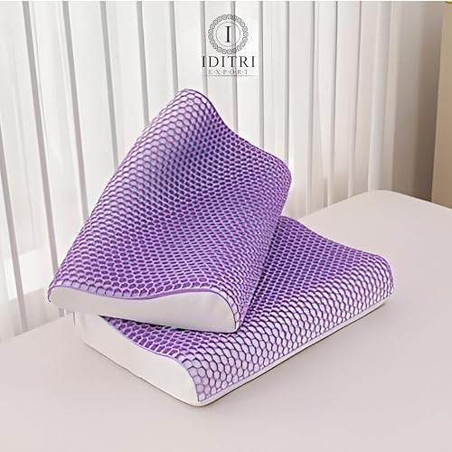 Image of Orthopedic Contour Pillow, Flexible Grid Design for Deep Sleep, Ergonomic Cervical Support for Neck Pain Relief, Breathable Purple White Cover, 60 x 35 cm Dual 9 cm 12 cm Height Bedding