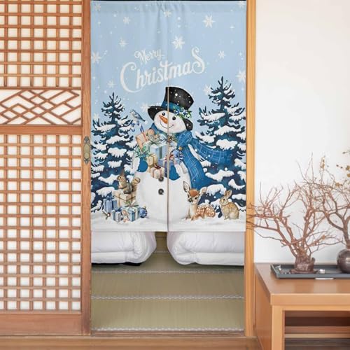 のれん 目隠し 遮光 暖簾 間仕切り クリスマス 雪の結晶 冬 小鹿 雪だるま うさぎ 水色 厚手 防寒 防音 断熱 ロング 半間のれん リビング 和風 カーテン プライバシー保護 玄関 キッチ リビング 飲食店 出入り口 室内インテリア 温泉 施設向け