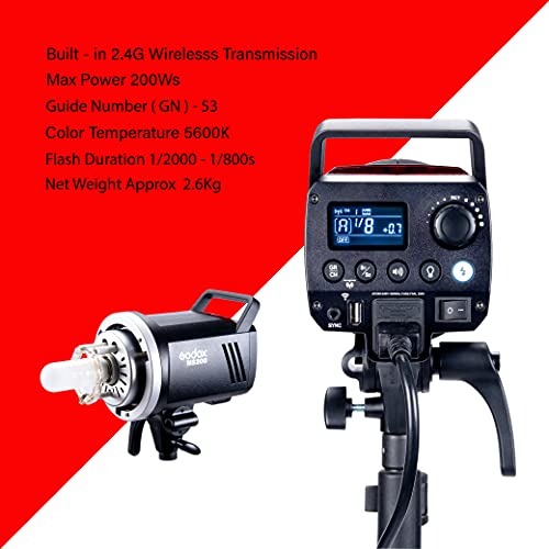 Image of GODOX MS200 Studio Light Kit 200Ws GN53 5600K | Bowens Mount Portable Monolight | Built-in GODOX 2.4G Wireless System | 150W Modeling Lamp | Outstanding Power Output Stability (MS200 Kit)