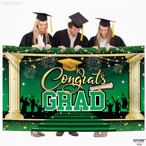 Image of KatchOn, XtraLarge Green Congrats Grad Banner - 72x44 Inch, 2026 Graduation Backdrop | Grad Decorations Class of 2026 Green and Gold for Grad Party Decorations, Graduation Decorations 2026