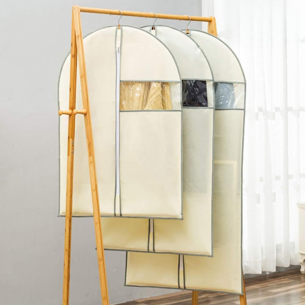 Monba Beige 3Pcs Jacket Washable Bag Moth Proof Garment Cover Anti Mite Suit Protector With Full Sturdy Zipper For Closet And Wardrobe Storage, 60X90cm