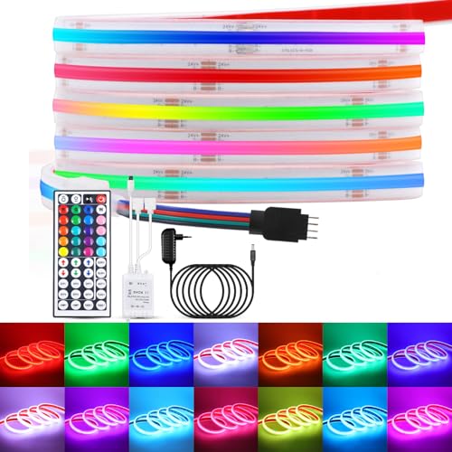 12V COB RGB LED bande lumineuse, 576 LEDs/m IP68 imperméable Dimmable Multicolore Ruban Lumineuse LED avec Contrôleur RVB IR à 44 touches pour Meuble TV,Miroir,Décoration de Fête de Noël.