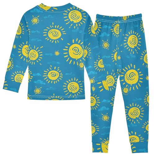 Cartoon Pajamas Set Sun Pattern Long Sleeve PJs Cotton Jammies Sleepwear Top and Pants Multicolor2
