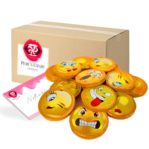 Pere's Candy Bundle für Emoji Schokotaler - Milchschokolade - 765g + Pere's Candy Notepad DIN A7-25 Blatt