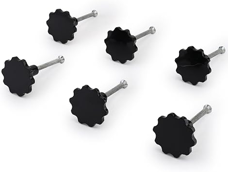Perilla Home Set of 6 Knobs Elena Knob Modern Decorative Metal Knobs for Home Decor, Kitchen, Cabinet, Hardware, Cupboard, Door, Dresser, Wardrobe and Drawer Pulls Black