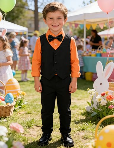 Image of A&J DESIGN Toddler Suit for Boys Easter Gentleman Wedding Formal Outfit Dress Clothes Set Tuxedo Orange Black 4-5T