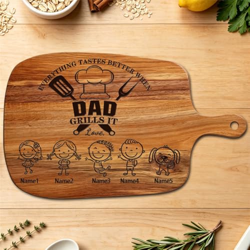 Tabla de Cortar Personalizada para Papá o Abuelo: 'Todo Sabe Mejor Cuando Papá o Abuelo Asa', Tabla de Madera para Cocina, Regalo para Día del Padre, Cumpleaños o Navidad (S 02) miniatura 2