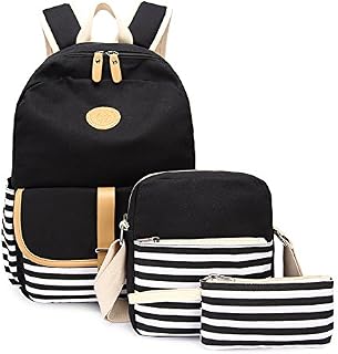 Lightweight Canvas Backpack Fashion School Bag Outdoor Travel Laptop Backpacks (A Black Set)